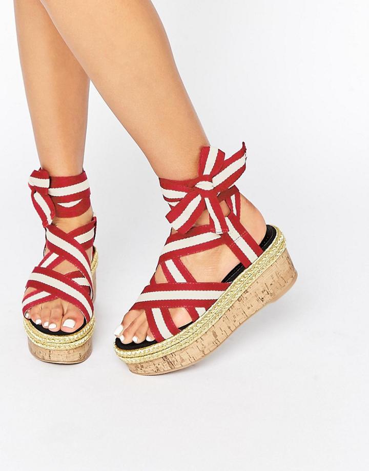 Asos Thrilling Tie Leg Flatform Sandals - Multi