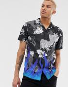 River Island Revere Shirt With Neon Flame Design In Black