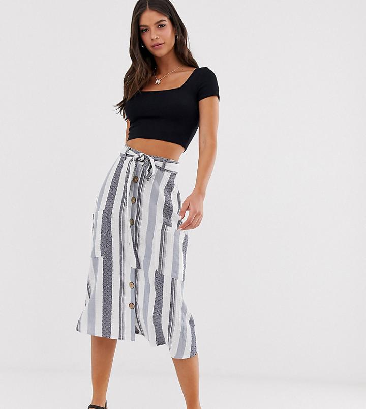 Influence Tall Midi Skirt With Pockets In Natural Stripe-beige