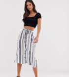Influence Tall Midi Skirt With Pockets In Natural Stripe-beige