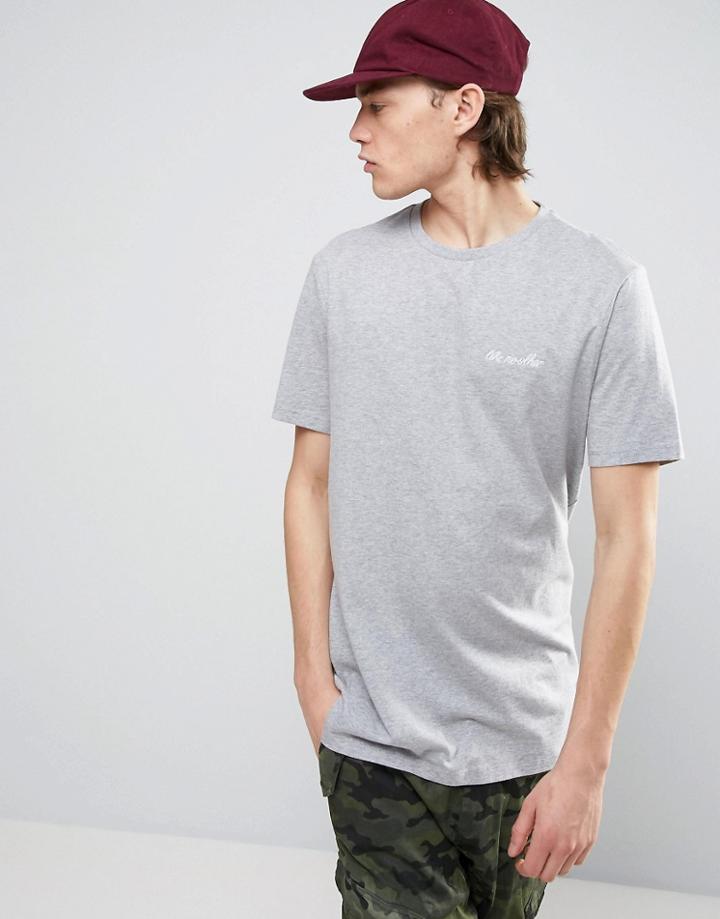 Asos Longline T-shirt With Like No Other Chest Embroidery - Gray