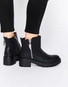 London Rebel Chunky Zip Ankle Boots - Black