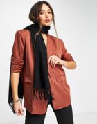 Lola May Pin Stripe Oversized Blazer In Rust-orange