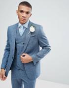 Asos Wedding Slim Suit Jacket In 100% Silk Textured Blue - Blue