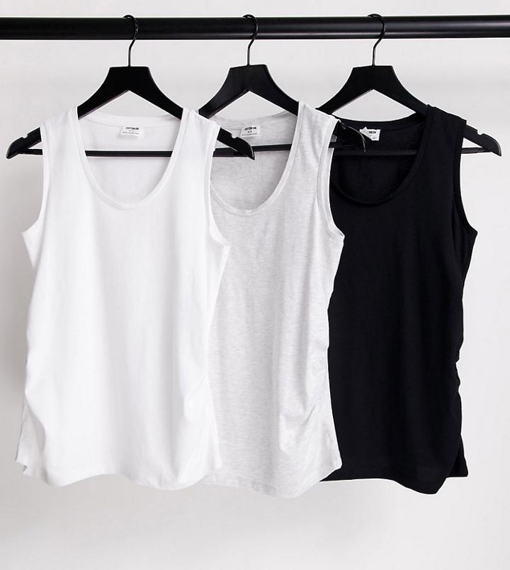Cotton: On Maternity 3-pack Gathered Side Tank Top In Multi