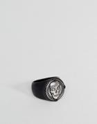 Icon Brand Skull Signet Ring In Matte Black - Black