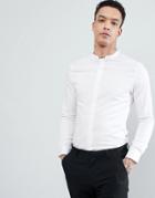 Asos Design Skinny Sateen Shirt With Manderin Collar - White