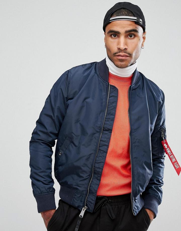 Alpha Industries Ma-1 Tt Bomber Jacket Slim Fit In Navy - Navy