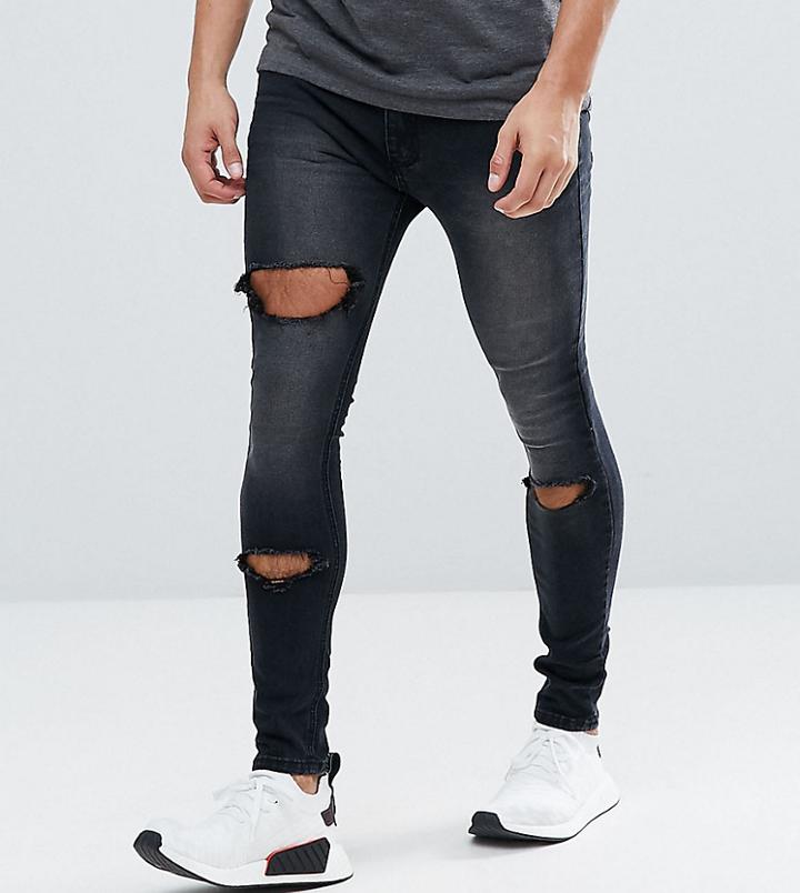 Liquor N Poker Thigh Rip Washed Black Wash Super Skinny Jeans - Black
