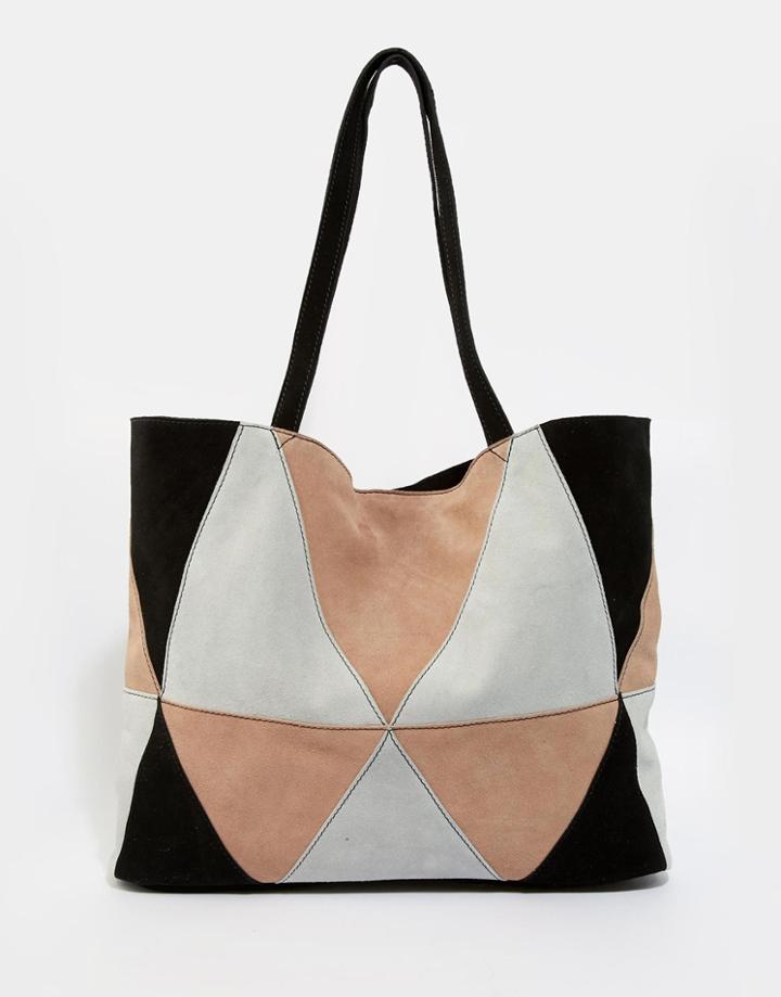 Asos Suede Patchwork Shopper Bag - Multi
