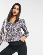 Vero Moda Blouse With Volume Sleeves In Purple Floral