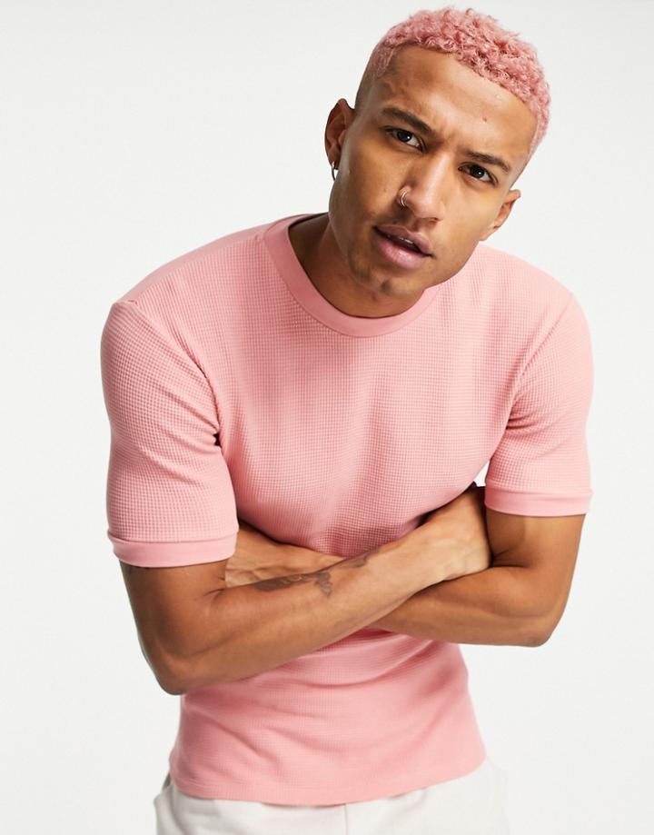 Asos Design Waffle T-shirt In Pink