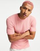 Asos Design Waffle T-shirt In Pink