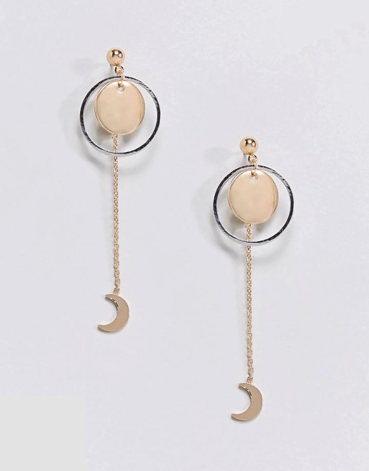 Asos Open Circle And Moon Drop Earrings - Multi