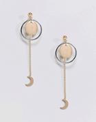 Asos Open Circle And Moon Drop Earrings - Multi