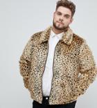 Asos Design Plus Faux Fur Western Jacket In Leopard Print - Tan