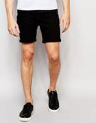 Only & Sons Denim Shorts In Slim Fit With Turn Up - Black