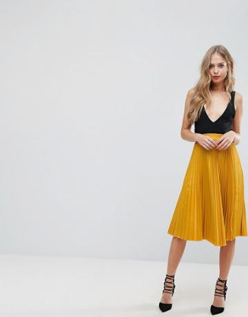 Outrageous Fortune Full Pleated Midi Skirt - Yellow