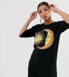 Rokoko Relaxed T-shirt Dress With Sun And Moon Graphic - Black