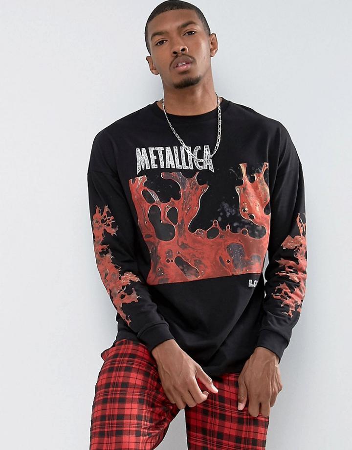 Asos Metallica Oversized Band Long Sleeve T-shirt With Lava Print - Black