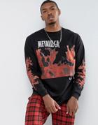 Asos Metallica Oversized Band Long Sleeve T-shirt With Lava Print - Black