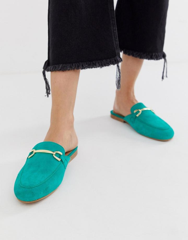 Asos Design Moves Suede Mule Loafers In Green - Green