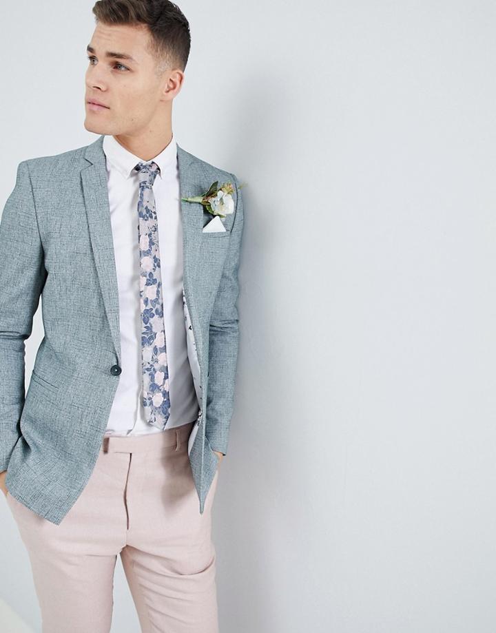 Asos Design Wedding Skinny Blazer In Dark Green Cross Hatch Nepp - Green