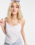 Asos Design Linen Scoop Neck Cami With Tie Back In Lilac Daisy-multi