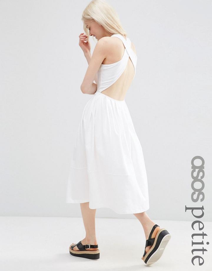 Asos Petite Midi Skater Dress With Cross Back - White