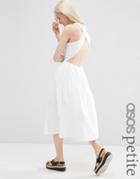 Asos Petite Midi Skater Dress With Cross Back - White