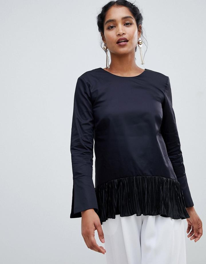 Closet London Cuff Sleeve Pleated Top - Black