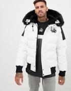 Kings Will Dream Puffer Bomber Jacket In White With Detachable Faux Fur - White