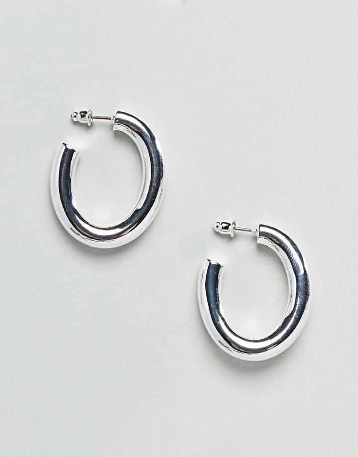 Asos Design Silver Plated Oval Hoop Earrings - Silver