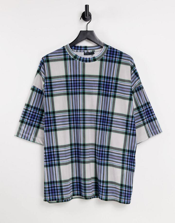 Asos Design Oversized Velour T-shirt In All Over Check Print-multi