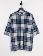 Asos Design Oversized Velour T-shirt In All Over Check Print-multi