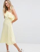 New Look One Shoulder Frill Sleeve Midi Dress - Yellow