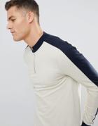 Asos Design Muscle Sweatshirt With Half Zip And Sleeve Side Stripe - Beige