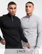 Asos Design Half Zip Sweatshirt In Black/gray Heather 2pack-multi
