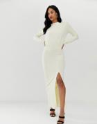 Asos Design Long Sleeve Maxi Dress With Open Back-cream