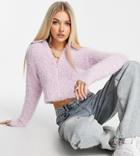 Collusion Knitted Textured Zip Through Collared Cardigan In Lilac-purple