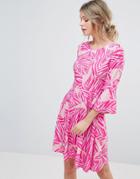 Every Cloud Mini Skater Dress With Flared Sleeves In Abstract Pink Print - Multi