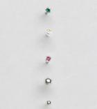 Asos Pack Of 5 Mismatch Sterling Silver Mini Mixed Stud Earrings - Silver