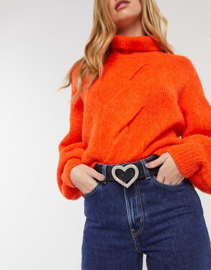 Aldo Querrin Rhinestone Heart Buckle Belt In Black