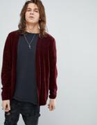 Asos Lightweight Chenille Cardigan In Burgundy - Red