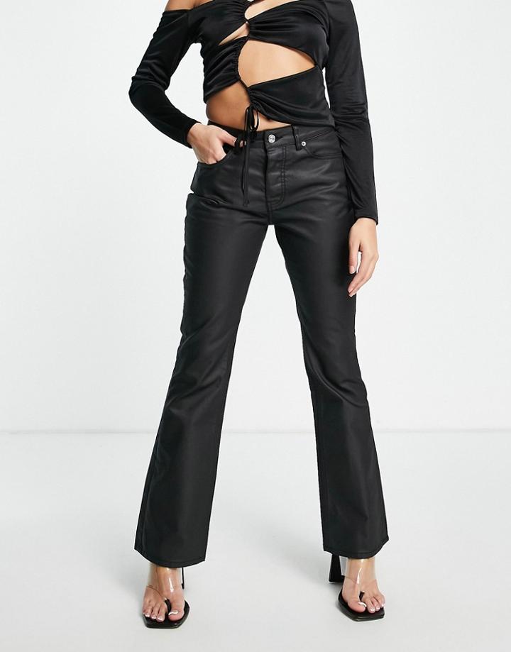 Asos Design Low Rise Flare Jean In Black Coated