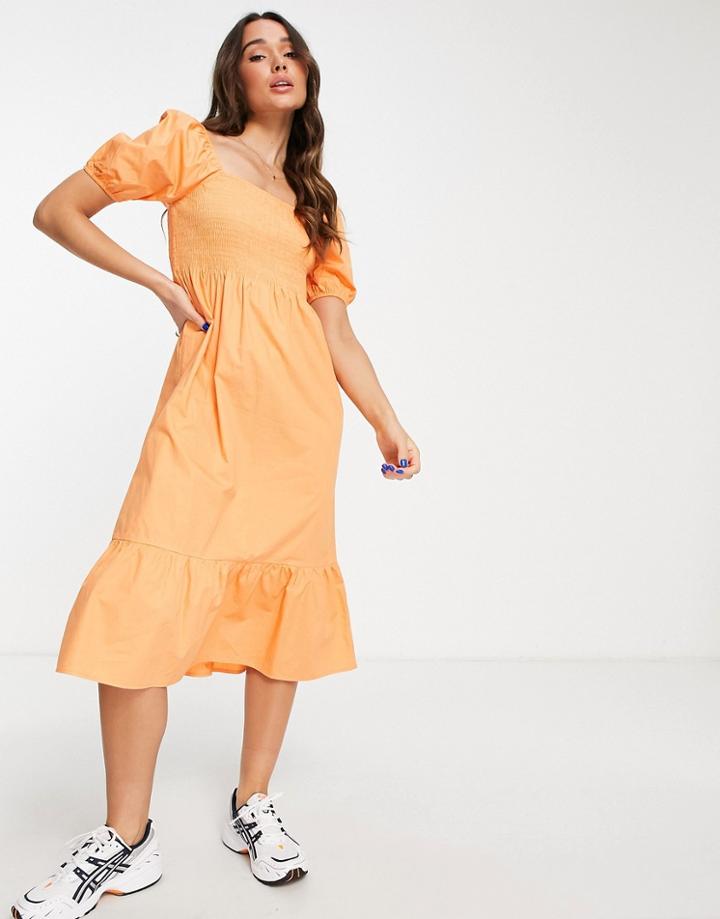 Lola May Cotton Poplin Smock Dress In Orange