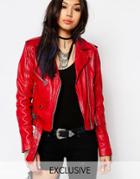 Milk It Vintage Leather Jacket With Zips & Festival Embelishment - Red