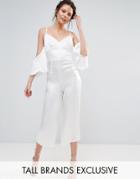 True Decadence Tall Silky Cold Shoulder Culotte Jumpsuit - White
