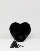 Essentiel Antwerp Faux Fur Heart Shoulder Bag - Black