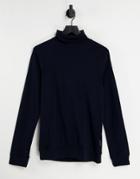 French Connection Roll Neck Long Sleeve Top In Navy